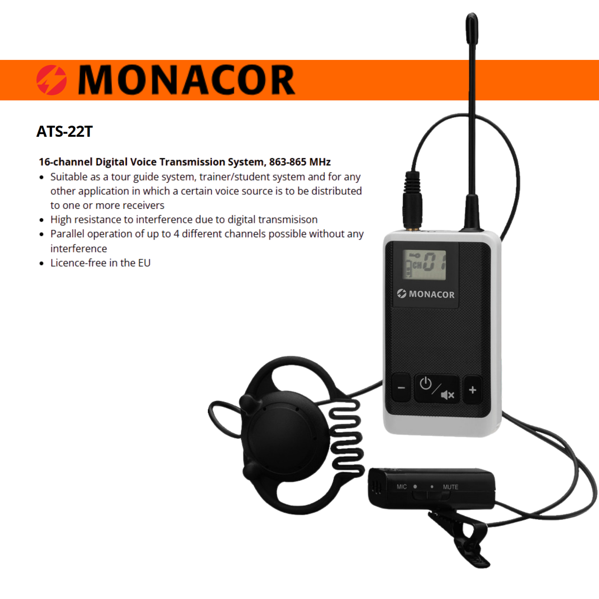 2-Way 100m 16 Channel System Monacor ATS-22