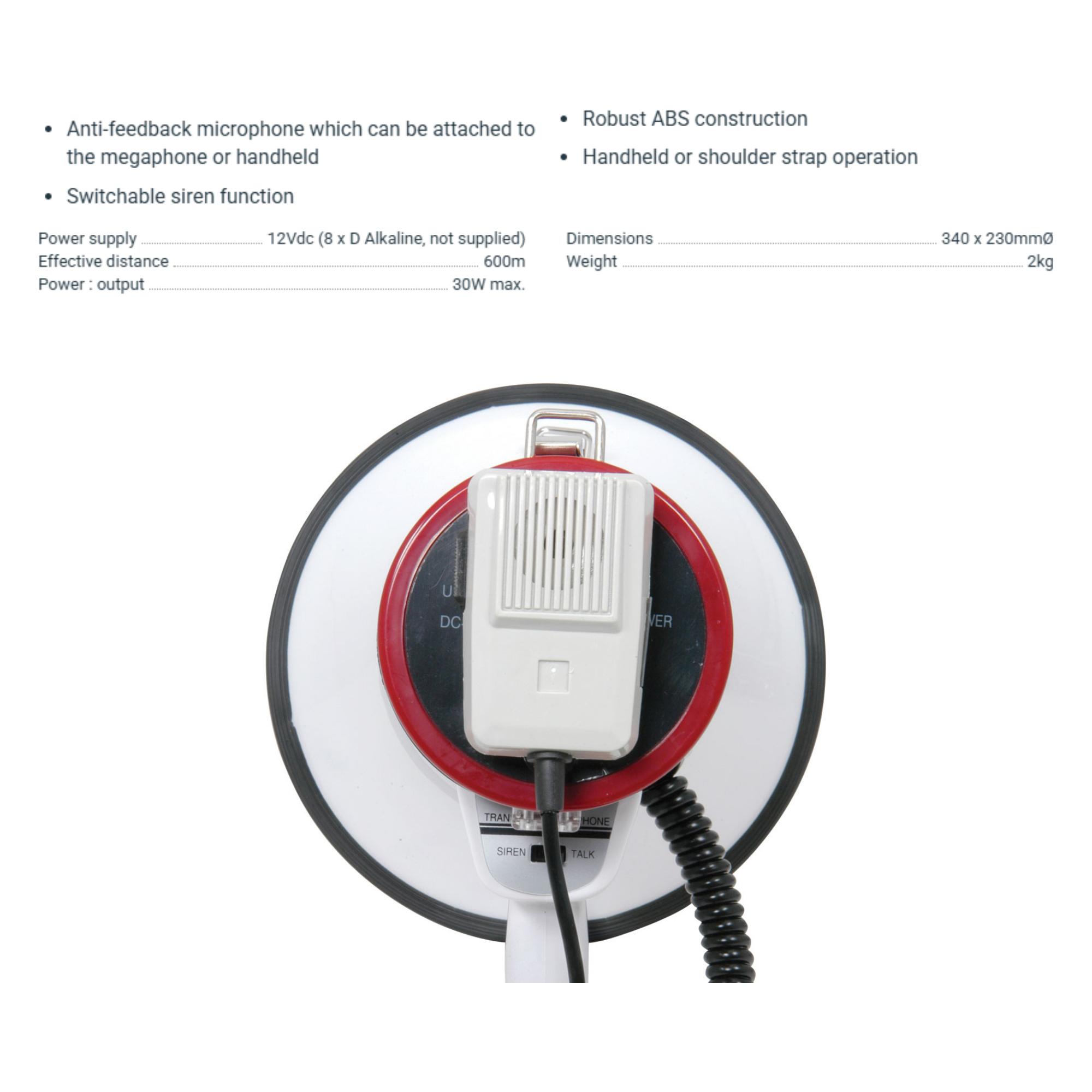 Megaphone With Siren & Handheld Microphone 30W