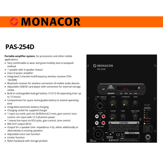 Monacor PAS-254D Backpack Amplifier