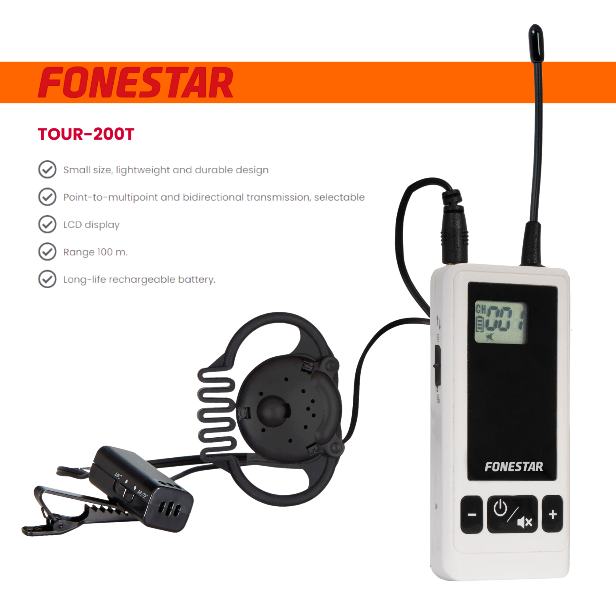 2-Way 100m 18 Channel System Fonestar TOUR-200